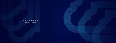 Soyut Koyu Mavi Dalga çemberleri Teknoloji Arkaplanı 'nı çiziyor. Broşür, kapak, poster, afiş, web sitesi, başlık için parlak çizgileri, parlak geometrik şekli ve köşegenli koyu mavi gradyan