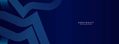 Soyut Koyu Mavi Dalga çemberleri Teknoloji Arkaplanı 'nı çiziyor. Broşür, kapak, poster, afiş, web sitesi, başlık için parlak çizgileri, parlak geometrik şekli ve köşegenli koyu mavi gradyan