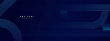 Soyut Koyu Mavi Dalga çemberleri Teknoloji Arkaplanı 'nı çiziyor. Broşür, kapak, poster, afiş, web sitesi, başlık için parlak çizgileri, parlak geometrik şekli ve köşegenli koyu mavi gradyan