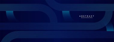 Soyut Koyu Mavi Dalga çemberleri Teknoloji Arkaplanı 'nı çiziyor. Broşür, kapak, poster, afiş, web sitesi, başlık için parlak çizgileri, parlak geometrik şekli ve köşegenli koyu mavi gradyan