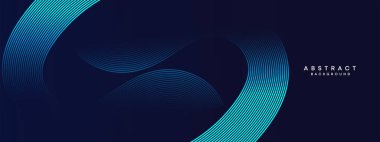 Soyut Koyu Mavi Dalga Çizgisi Parçacık Teknolojisi Arkaplanı. Parlayan dalga çizgileri arka planda. Parlayan daireler çizgisi olan modern gradyan. Broşür, kapak, afiş, web sitesi, başlık