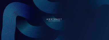 Soyut Koyu Mavi Dalga Çizgisi Parçacık Teknolojisi Arkaplanı. Parlayan dalga çizgileri arka planda. Parlayan daireler çizgisi olan modern gradyan. Broşür, kapak, afiş, web sitesi, başlık