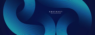 Soyut Koyu Mavi Dalga Çizgisi Parçacık Teknolojisi Arkaplanı. Parlayan dalga çizgileri arka planda. Parlayan daireler çizgisi olan modern gradyan. Broşür, kapak, afiş, web sitesi, başlık