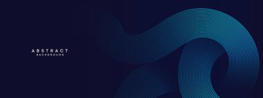 Soyut Koyu Mavi Dalga Çizgisi Parçacık Teknolojisi Arkaplanı. Parlayan dalga çizgileri arka planda. Parlayan daireler çizgisi olan modern gradyan. Broşür, kapak, afiş, web sitesi, başlık