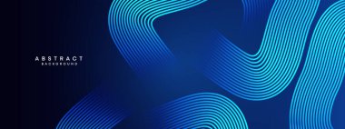 Soyut Koyu Mavi Dalga Çizgisi Parçacık Teknolojisi Arkaplanı. Parlayan dalga çizgileri arka planda. Parlayan daireler çizgisi olan modern gradyan. Broşür, kapak, afiş, web sitesi, başlık