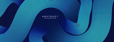 Soyut Koyu Mavi Dalga Çizgisi Parçacık Teknolojisi Arkaplanı. Parlayan dalga çizgileri arka planda. Parlayan daireler çizgisi olan modern gradyan. Broşür, kapak, afiş, web sitesi, başlık