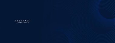Soyut Koyu Mavi Dalga çemberleri Teknoloji Arkaplanı 'nı çiziyor. Broşür, kapak, poster, pankart, web sitesi, başlık için parlak geometrik şekilli ve köşegen çizgileri olan modern gradyan