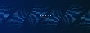 Soyut Koyu Mavi Dalga çemberleri Teknoloji Arkaplanı 'nı çiziyor. Broşür, kapak, poster, pankart, web sitesi, başlık için parlak geometrik şekilli ve köşegen çizgileri olan modern gradyan