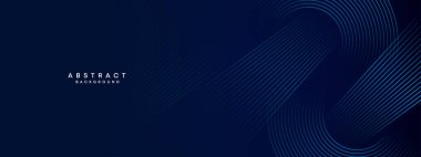 Soyut Koyu Mavi Dalga çemberleri Teknoloji Arkaplanı 'nı çiziyor. Broşür, kapak, poster, pankart, web sitesi, başlık için parlak geometrik şekilli ve köşegen çizgileri olan modern gradyan