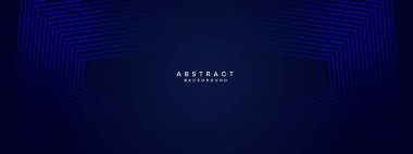 Soyut Koyu Mavi Dalga çemberleri Teknoloji Arkaplanı 'nı çiziyor. Broşür, kapak, poster, pankart, web sitesi, başlık için parlak geometrik şekilli ve köşegen çizgileri olan modern gradyan