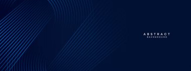 Soyut Koyu Mavi Dalga çemberleri Teknoloji Arkaplanı 'nı çiziyor. Broşür, kapak, poster, pankart, web sitesi, başlık için parlak geometrik şekilli ve köşegen çizgileri olan modern gradyan