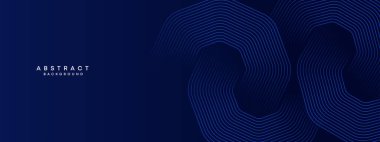 Soyut Koyu Deniz Kuvvetleri Mavi Dalga çemberleri Teknoloji Arkaplanı 'nı çiziyor. Broşür, kapak, poster, pankart, web sitesi, başlık için parlak geometrik şekilli ve köşegen çizgileri olan modern gradyan