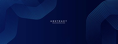 Soyut Koyu Deniz Kuvvetleri Mavi Dalga çemberleri Teknoloji Arkaplanı 'nı çiziyor. Broşür, kapak, poster, pankart, web sitesi, başlık için parlak geometrik şekilli ve köşegen çizgileri olan modern gradyan