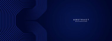 Soyut Koyu Deniz Kuvvetleri Mavi Dalga çemberleri Teknoloji Arkaplanı 'nı çiziyor. Broşür, kapak, poster, pankart, web sitesi, başlık için parlak geometrik şekilli ve köşegen çizgileri olan modern gradyan