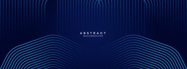 Soyut Koyu Deniz Kuvvetleri Mavi Dalga çemberleri Teknoloji Arkaplanı 'nı çiziyor. Broşür, kapak, poster, pankart, web sitesi, başlık için parlak geometrik şekilli ve köşegen çizgileri olan modern gradyan