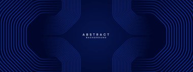 Soyut Koyu Deniz Kuvvetleri Mavi Dalga çemberleri Teknoloji Arkaplanı 'nı çiziyor. Broşür, kapak, poster, pankart, web sitesi, başlık için parlak geometrik şekilli ve köşegen çizgileri olan modern gradyan