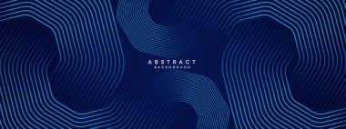 Soyut Koyu Deniz Kuvvetleri Mavi Dalga çemberleri Teknoloji Arkaplanı 'nı çiziyor. Broşür, kapak, poster, pankart, web sitesi, başlık için parlak geometrik şekilli ve köşegen çizgileri olan modern gradyan