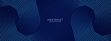 Soyut Koyu Deniz Kuvvetleri Mavi Dalga çemberleri Teknoloji Arkaplanı 'nı çiziyor. Broşür, kapak, poster, pankart, web sitesi, başlık için parlak geometrik şekilli ve köşegen çizgileri olan modern gradyan