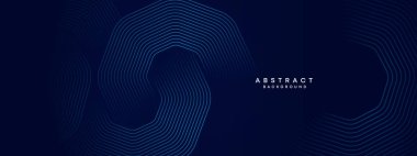 Soyut Koyu Deniz Kuvvetleri Mavi Dalga çemberleri Teknoloji Arkaplanı 'nı çiziyor. Broşür, kapak, poster, pankart, web sitesi, başlık için parlak geometrik şekilli ve köşegen çizgileri olan modern gradyan