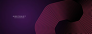 Soyut Koyu Mor ve Pembe Dalga daire çizgileri Teknoloji Arkaplanı. Broşür, kapak, poster, pankart, web sitesi, başlık için parlak geometrik şekilli ve köşegen çizgileri olan gradyan