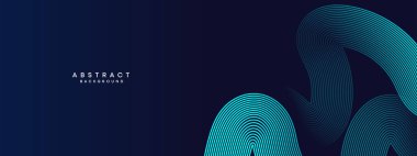 Soyut Koyu Deniz Kuvvetleri Mavi Dalga çemberleri Teknoloji Arkaplanı 'nı çiziyor. Broşür, kapak, poster, afiş, web sitesi, başlık için parlak çizgileri, parlak geometrik şekli ve köşegen olan modern Mavi gradyan
