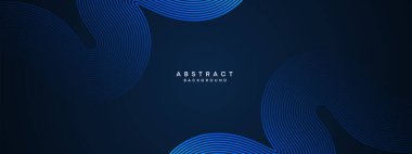 Soyut Koyu Deniz Kuvvetleri Mavi Dalga çemberleri Teknoloji Arkaplanı 'nı çiziyor. Broşür, kapak, poster, afiş, web sitesi, başlık için parlak çizgileri, parlak geometrik şekli ve köşegen olan modern Mavi gradyan