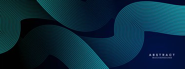 Soyut Koyu Deniz Kuvvetleri Mavi Dalga çemberleri Teknoloji Arkaplanı 'nı çiziyor. Broşür, kapak, poster, afiş, web sitesi, başlık için parlak çizgileri, parlak geometrik şekli ve köşegen olan modern Mavi gradyan
