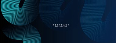 Soyut Koyu Deniz Kuvvetleri Mavi Dalga çemberleri Teknoloji Arkaplanı 'nı çiziyor. Broşür, kapak, poster, afiş, web sitesi, başlık için parlak çizgileri, parlak geometrik şekli ve köşegen olan modern Mavi gradyan