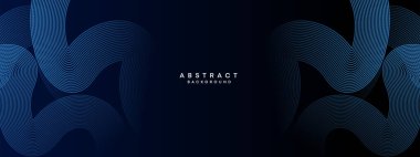 Soyut Koyu Deniz Kuvvetleri Mavi Dalga çemberleri Teknoloji Arkaplanı 'nı çiziyor. Broşür, kapak, poster, afiş, web sitesi, başlık için parlak çizgileri, parlak geometrik şekli ve köşegen olan modern Mavi gradyan