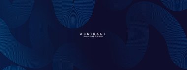 Soyut Koyu Deniz Kuvvetleri Mavi Dalga çemberleri Teknoloji Arkaplanı 'nı çiziyor. Broşür, kapak, poster, afiş, web sitesi, başlık için parlak çizgileri, parlak geometrik şekli ve köşegen olan modern Mavi gradyan