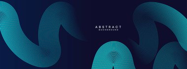 Soyut Koyu Deniz Kuvvetleri Mavi Dalga çemberleri Teknoloji Arkaplanı 'nı çiziyor. Broşür, kapak, poster, afiş, web sitesi, başlık için parlak çizgileri, parlak geometrik şekli ve köşegen olan modern Mavi gradyan