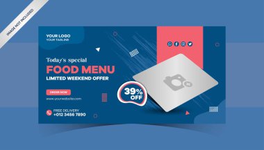 Sosyal medya yemek şablonu. Restoran sosyal medya afişi ticari promosyon için bir şablon. Yemek menüsü afişi sosyal medya paylaşımı. Düzenlenebilir sosyal medya şablonu. Gıda kapağının düz tasarımı