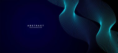 Soyut Koyu Mavi Dalga çemberleri Teknoloji Arkaplanı 'nı çiziyor. Broşür, kapak, poster, afiş, web sitesi, başlık için parlak çizgileri, parlak geometrik şekli ve köşegenli modern Navy Blue gradyanı