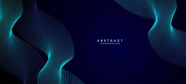 Soyut Koyu Mavi Dalga çemberleri Teknoloji Arkaplanı 'nı çiziyor. Broşür, kapak, poster, afiş, web sitesi, başlık için parlak çizgileri, parlak geometrik şekli ve köşegenli modern Navy Blue gradyanı