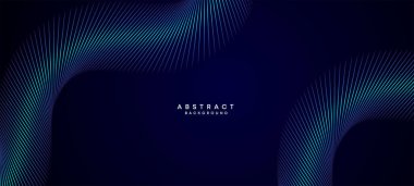 Soyut Koyu Mavi Dalga çemberleri Teknoloji Arkaplanı 'nı çiziyor. Broşür, kapak, poster, afiş, web sitesi, başlık için parlak çizgileri, parlak geometrik şekli ve köşegenli modern Navy Blue gradyanı