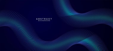 Soyut Koyu Mavi Dalga çemberleri Teknoloji Arkaplanı 'nı çiziyor. Broşür, kapak, poster, afiş, web sitesi, başlık için parlak çizgileri, parlak geometrik şekli ve köşegenli modern Navy Blue gradyanı