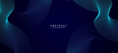 Soyut Koyu Mavi Dalga çemberleri Teknoloji Arkaplanı 'nı çiziyor. Broşür, kapak, poster, afiş, web sitesi, başlık için parlak çizgileri, parlak geometrik şekli ve köşegenli modern Navy Blue gradyanı