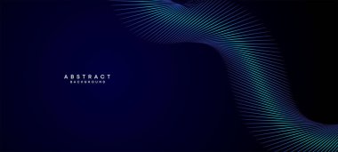 Soyut Koyu Mavi Dalga çemberleri Teknoloji Arkaplanı 'nı çiziyor. Broşür, kapak, poster, afiş, web sitesi, başlık için parlak çizgileri, parlak geometrik şekli ve köşegenli modern Navy Blue gradyanı