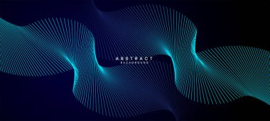 Soyut Koyu Mavi Dalga çemberleri Teknoloji Arkaplanı 'nı çiziyor. Broşür, kapak, poster, afiş, web sitesi, başlık için parlak çizgileri, parlak geometrik şekli ve köşegenli modern Navy Blue gradyanı