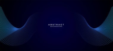 Soyut Koyu Mavi Dalga çemberleri Teknoloji Arkaplanı 'nı çiziyor. Broşür, kapak, poster, afiş, web sitesi, başlık için parlak çizgileri, parlak geometrik şekli ve köşegenli modern Navy Blue gradyanı