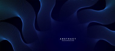 Soyut Koyu Mavi Dalga çemberleri Teknoloji Arkaplanı 'nı çiziyor. Broşür, kapak, poster, afiş, web sitesi, başlık için parlak çizgileri, parlak geometrik şekli ve köşegenli modern Navy Blue gradyanı