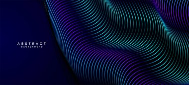 Soyut Koyu Deniz Kuvvetleri Mavi Dalga çemberleri Teknoloji Arkaplanı 'nı çiziyor. Broşürler, kapaklar, posterler, afişler, web siteleri, başlıklar için parlak geometrik şekiller ve köşegen ile modern Holo gradyanı