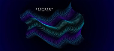 Soyut Koyu Deniz Kuvvetleri Mavi Dalga çemberleri Teknoloji Arkaplanı 'nı çiziyor. Broşürler, kapaklar, posterler, afişler, web siteleri, başlıklar için parlak geometrik şekiller ve köşegen ile modern Holo gradyanı