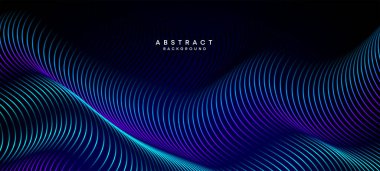 Soyut Koyu Deniz Kuvvetleri Mavi Dalga çemberleri Teknoloji Arkaplanı 'nı çiziyor. Broşürler, kapaklar, posterler, afişler, web siteleri, başlıklar için parlak geometrik şekiller ve köşegen ile modern Holo gradyanı