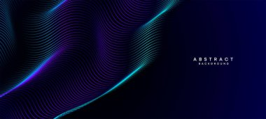 Soyut Koyu Deniz Kuvvetleri Mavi Dalga çemberleri Teknoloji Arkaplanı 'nı çiziyor. Broşürler, kapaklar, posterler, afişler, web siteleri, başlıklar için parlak geometrik şekiller ve köşegen ile modern Holo gradyanı