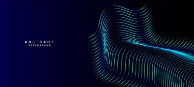 Soyut Koyu Deniz Kuvvetleri Mavi Dalga çemberleri Teknoloji Arkaplanı 'nı çiziyor. Broşürler, kapaklar, posterler, afişler, web siteleri, başlıklar için parlak geometrik şekiller ve köşegen ile modern Holo gradyanı