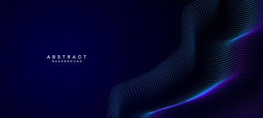 Soyut Koyu Deniz Kuvvetleri Mavi Dalga çemberleri Teknoloji Arkaplanı 'nı çiziyor. Broşürler, kapaklar, posterler, afişler, web siteleri, başlıklar için parlak geometrik şekiller ve köşegen ile modern Holo gradyanı