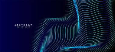 Soyut Koyu Deniz Kuvvetleri Mavi Dalga çemberleri Teknoloji Arkaplanı 'nı çiziyor. Broşürler, kapaklar, posterler, afişler, web siteleri, başlıklar için parlak geometrik şekiller ve köşegen ile modern Holo gradyanı