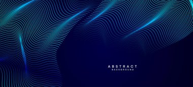Soyut Koyu Deniz Kuvvetleri Mavi Dalga çemberleri Teknoloji Arkaplanı 'nı çiziyor. Broşürler, kapaklar, posterler, afişler, web siteleri, başlıklar için parlak geometrik şekiller ve köşegen ile modern Holo gradyanı