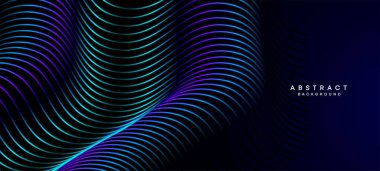 Soyut Koyu Deniz Kuvvetleri Mavi Dalga çemberleri Teknoloji Arkaplanı 'nı çiziyor. Broşürler, kapaklar, posterler, afişler, web siteleri, başlıklar için parlak geometrik şekiller ve köşegen ile modern Holo gradyanı